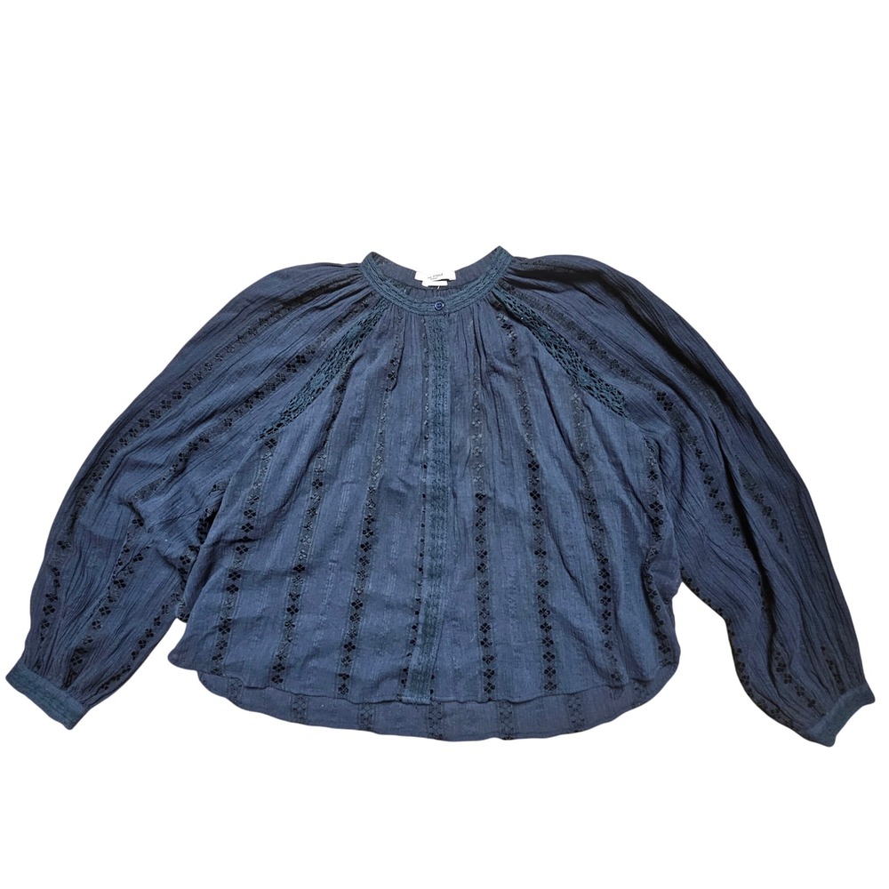 Isabel Marant Janelle Eyelet Lace Blouse Top 46 Navy Boho Granola Chic Luxury